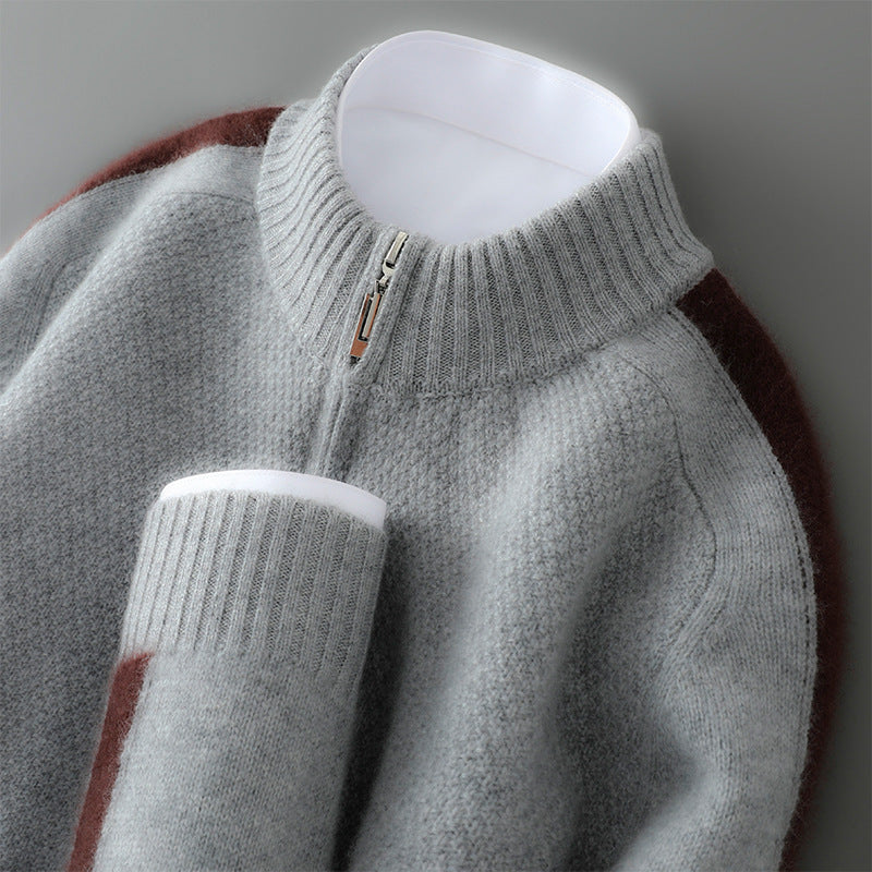 Sheep Wool Sweater Half-height Zip Round Neck Knitted Sweater