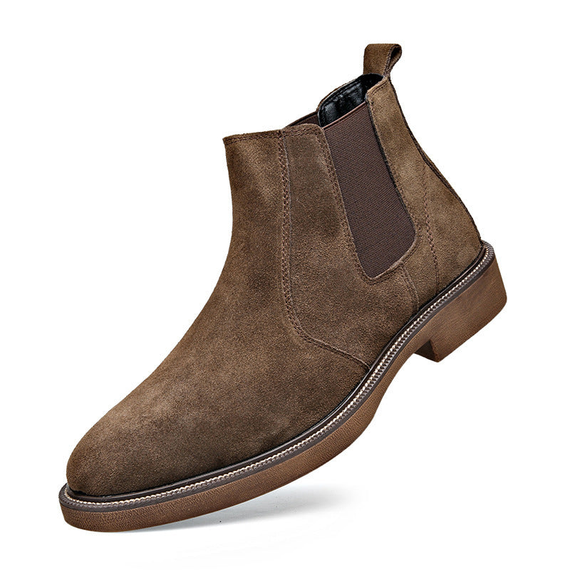 Men's Suede Leather Autumn And Winter Fleece-lined Pointed Ankle Boots