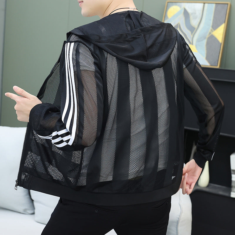 Ice Silk Cut-out Breathable Hooded Men's Coat