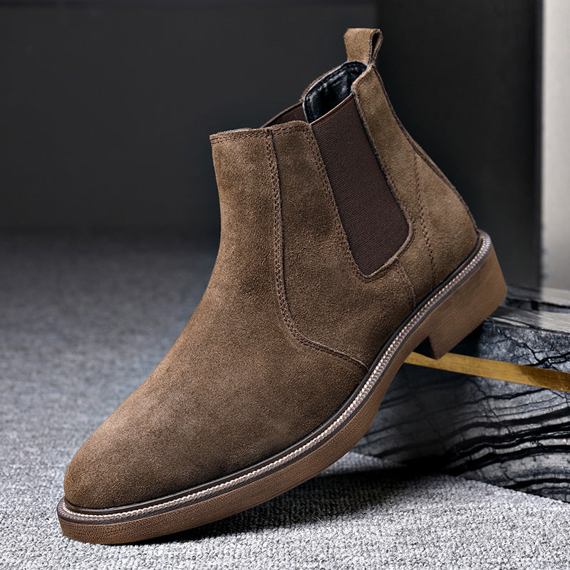 Men's Suede Leather Autumn And Winter Fleece-lined Pointed Ankle Boots