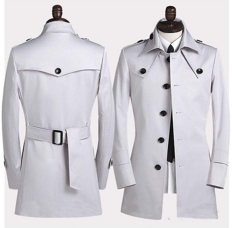 Men's Lapel Single Breasted Medium Length Trench Coat