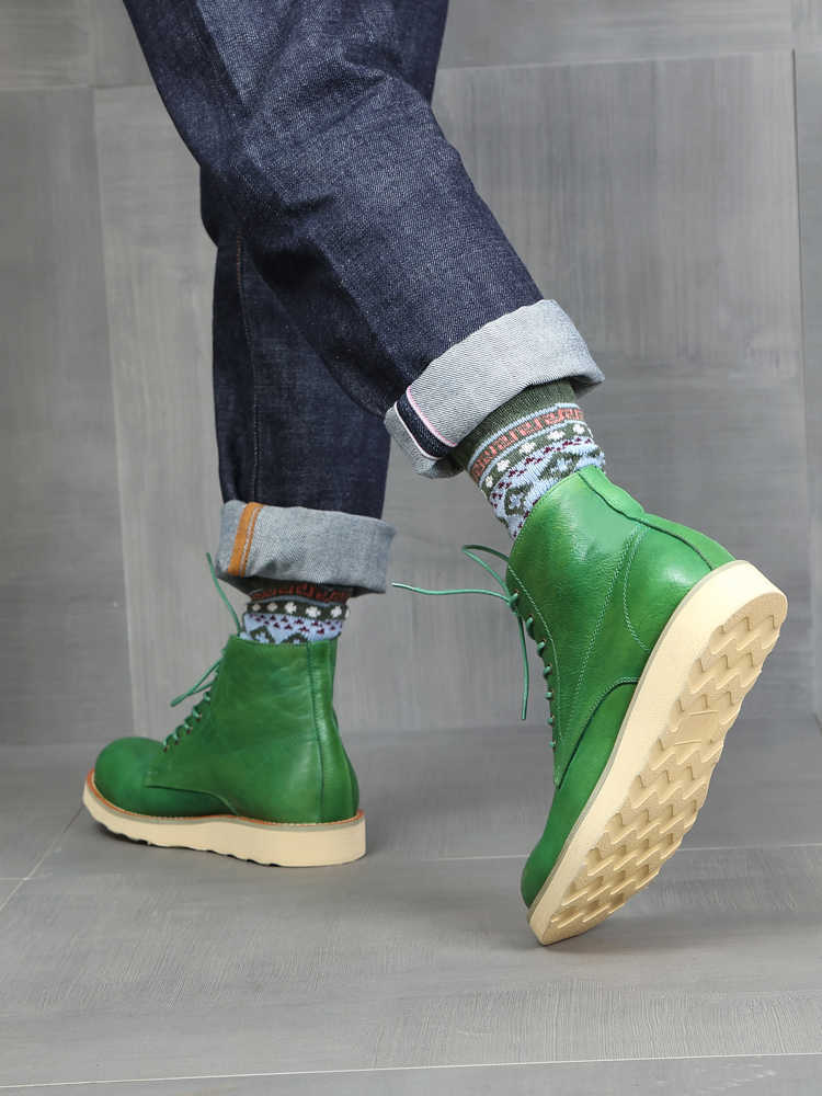 Retro Distressed Green Worker Boot men
