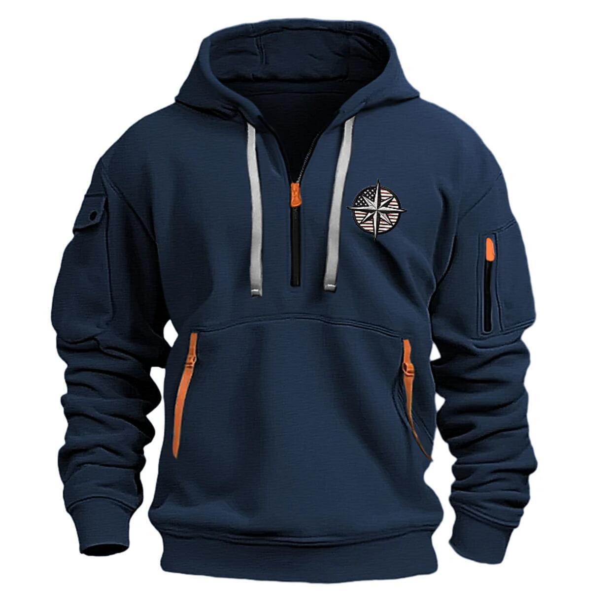 Men's Casual Sports Multi-zipper Embroidery Badge hoodie