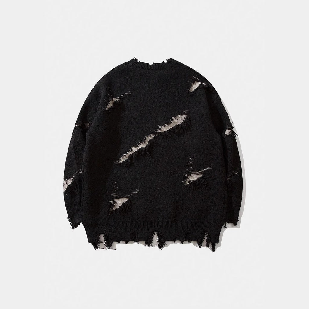 Street Jacquard Ripped Frayed Vintage Loose Sweater