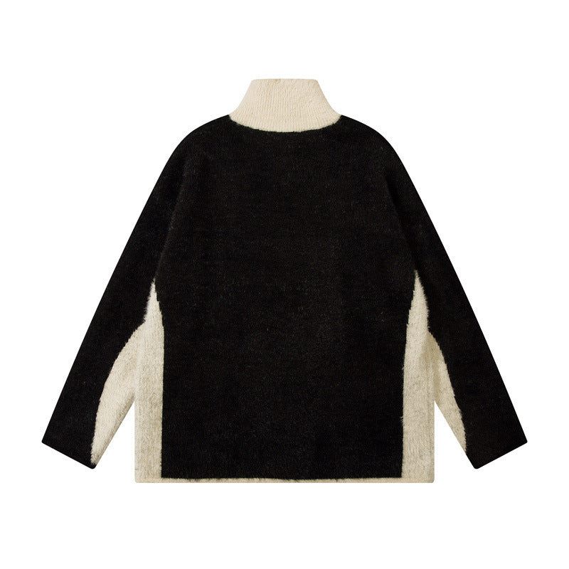 Casual Patchwork High Collar Loose All-match Sweater