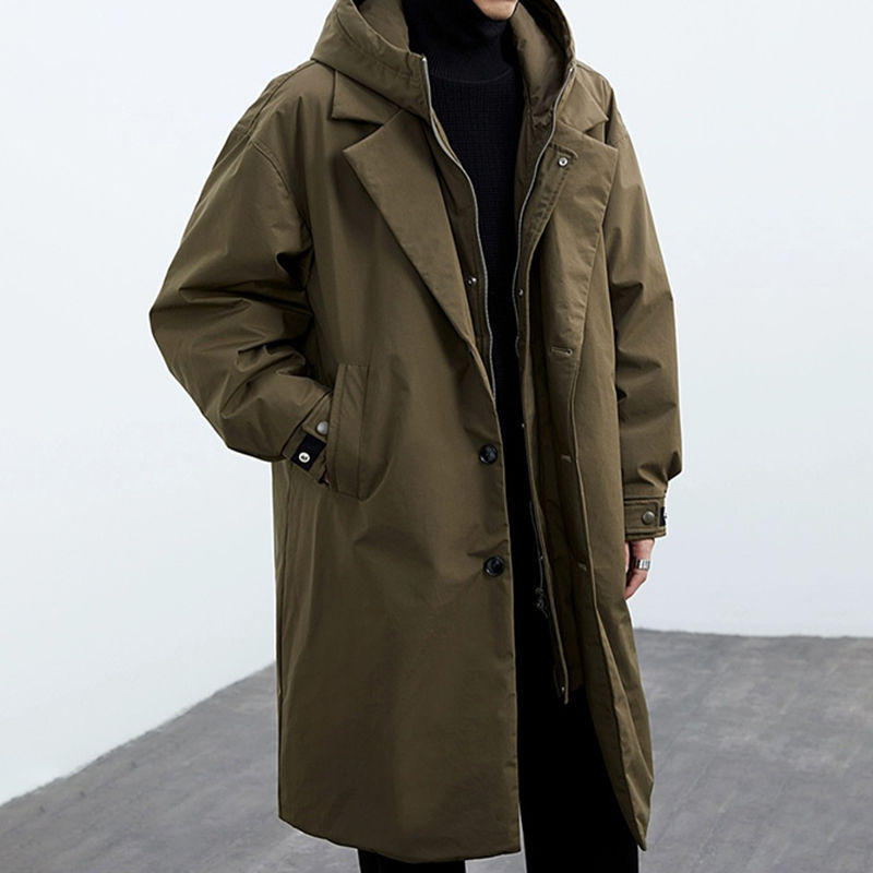 Men's Two Pieces Hooded Mid-length Trench Coat