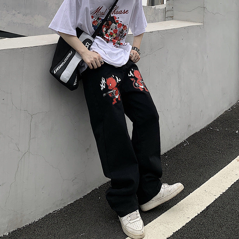 Mens Casual Print Loose Jeans