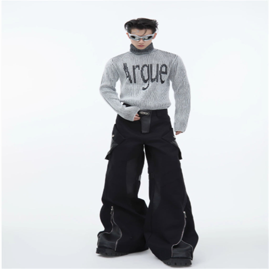 Three-dimensional Groove High Collar Slim Sweater