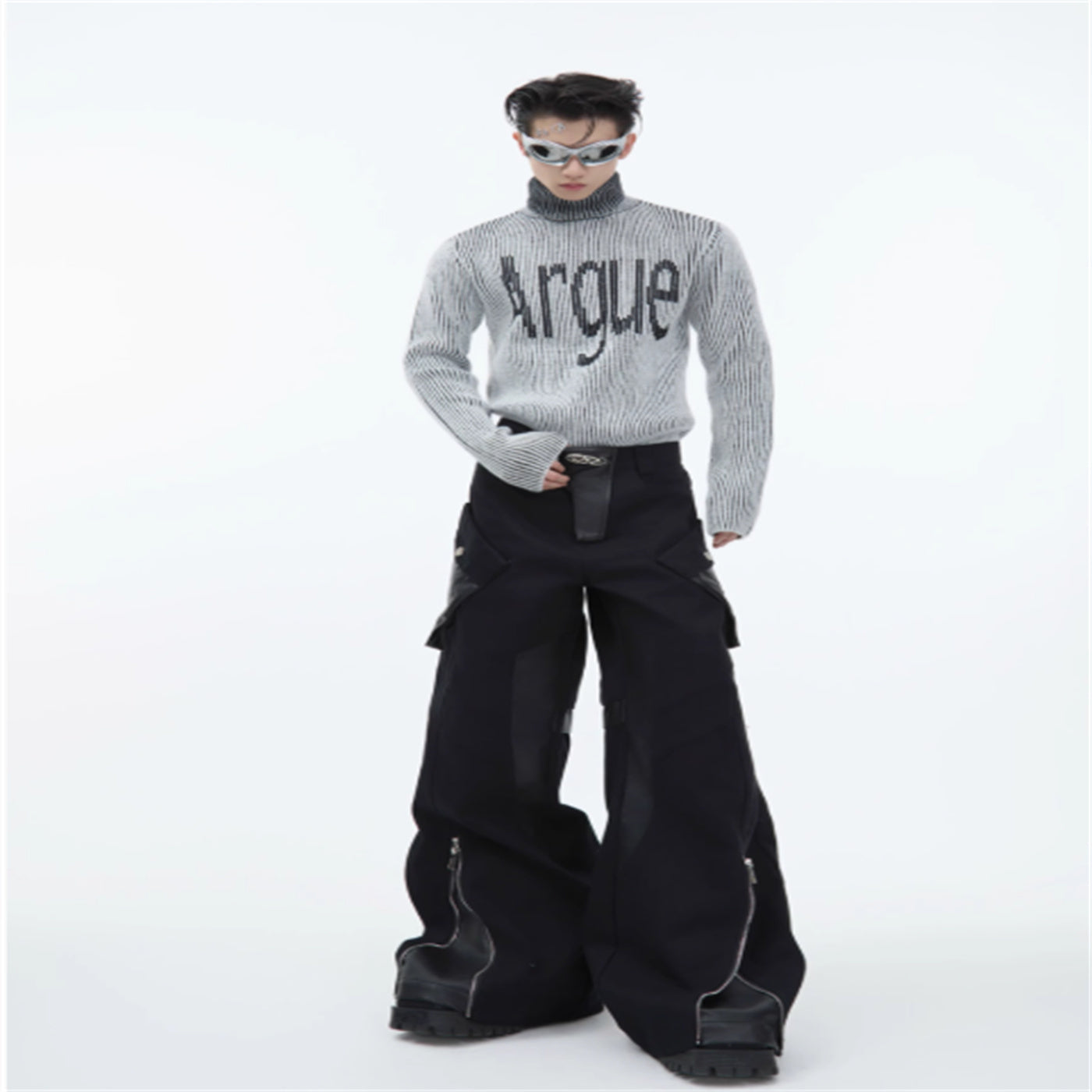 Three-dimensional Groove High Collar Slim Sweater