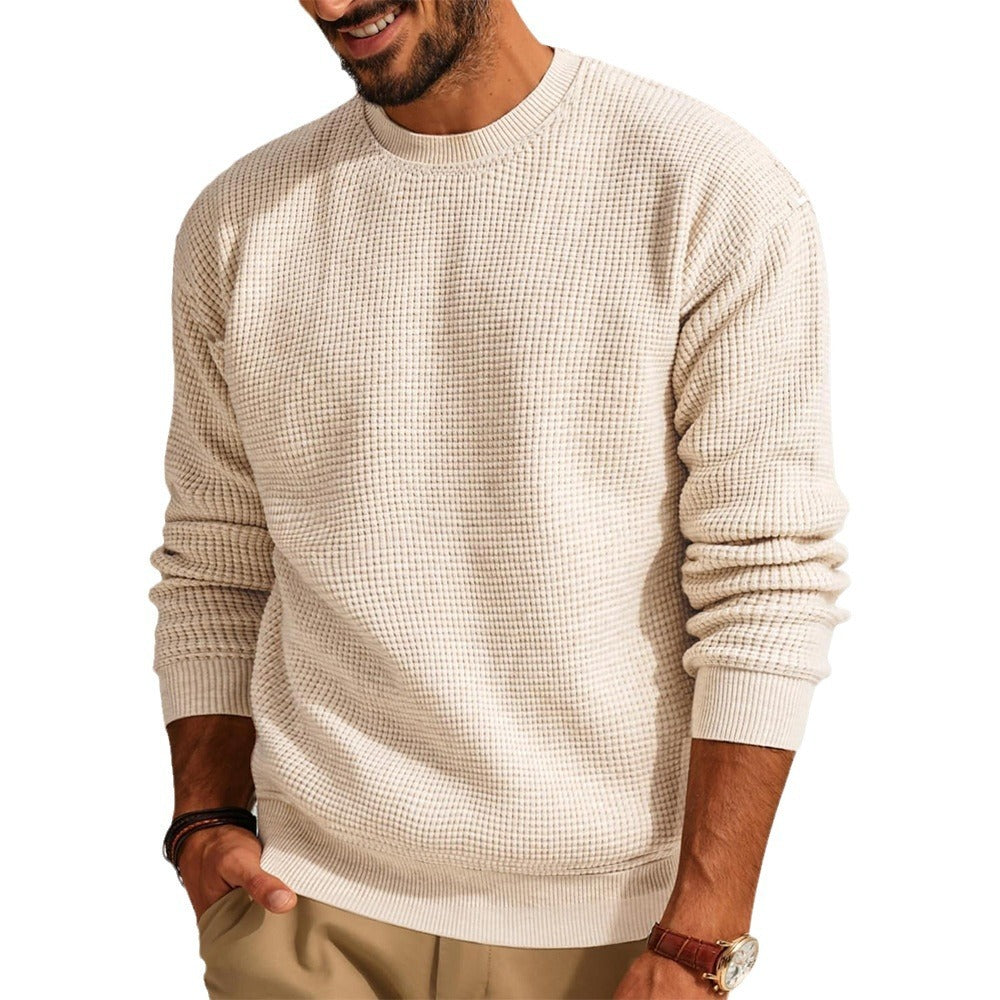 Men's Fashion Solid Color Waffle Casual sweater