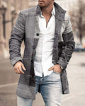 Men's Woolen Stand Collar Medium Long Pocket Casual Coat