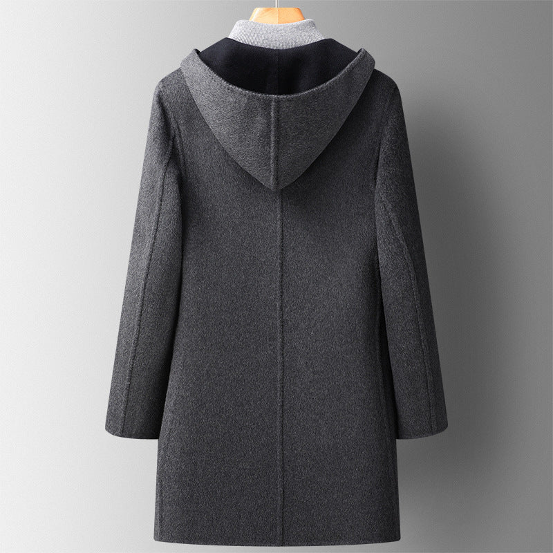 Fall Winter Hooded Double-sided Wear Wool Men's Mid-length Overcoat