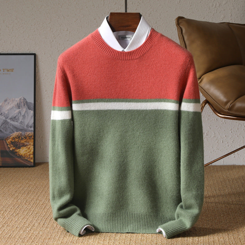Striped Youth Pure Wool Men's Round Neck Loose sweater