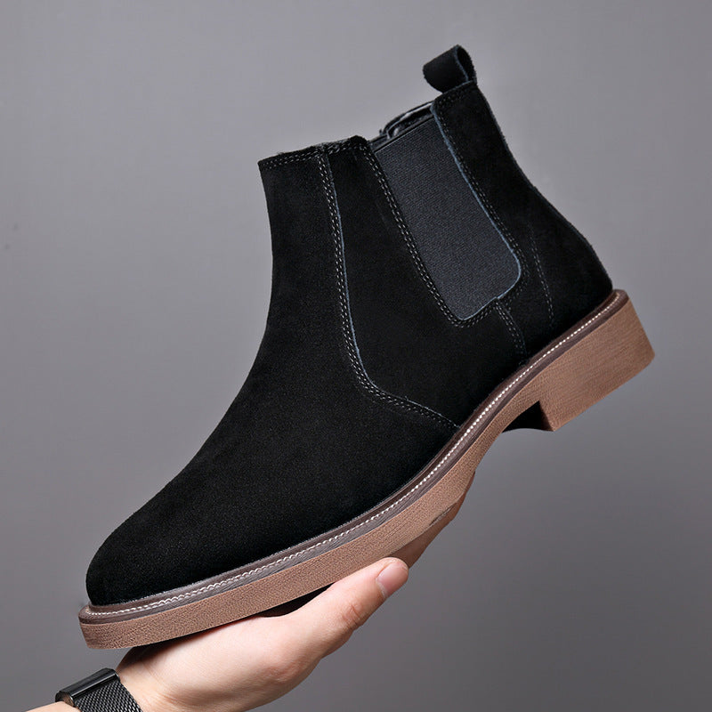 Men's Suede Leather Autumn And Winter Fleece-lined Pointed Ankle Boots