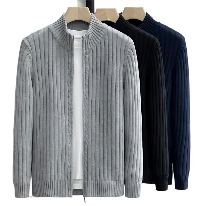 Cardigan Solid Color Zipper Outerwear Sweater