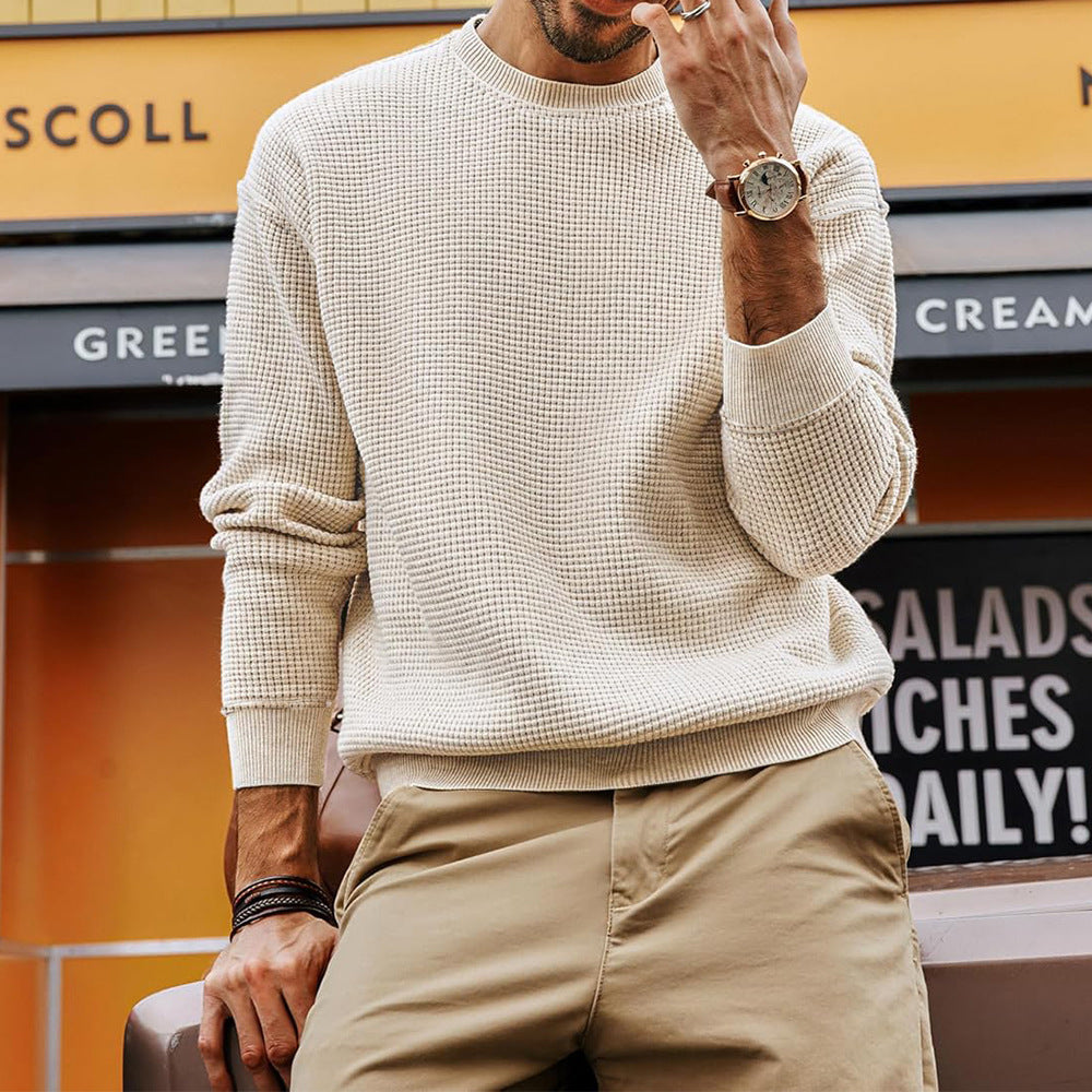 Men's Fashion Solid Color Waffle Casual sweater