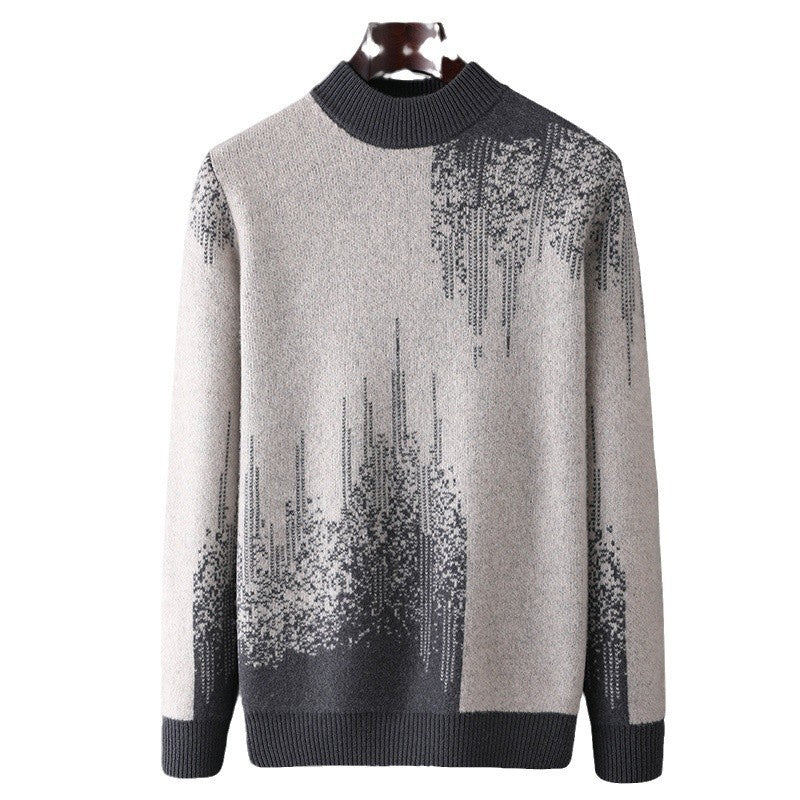 Round Neck Men's Pure Wool Color Contrast Bottoming Shirt