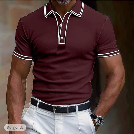 Men's Casual Polo Shirt Lapel Placket Strip T-shirt