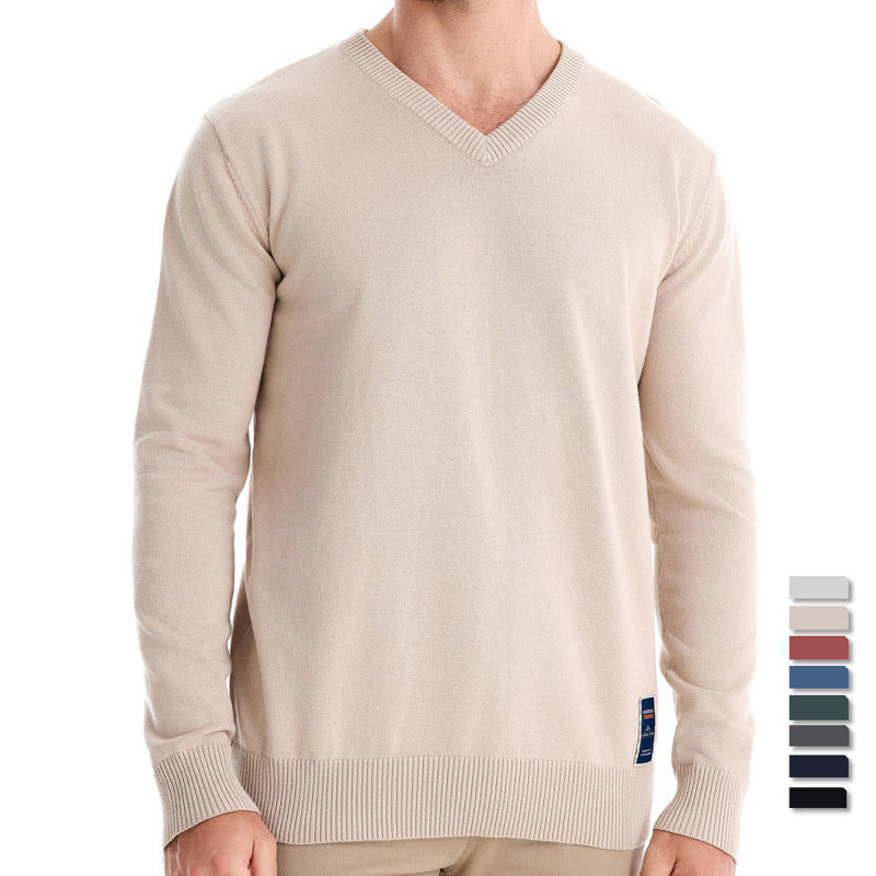 Autumn And Winter Pure Cotton Solid Color V-neck Sweater