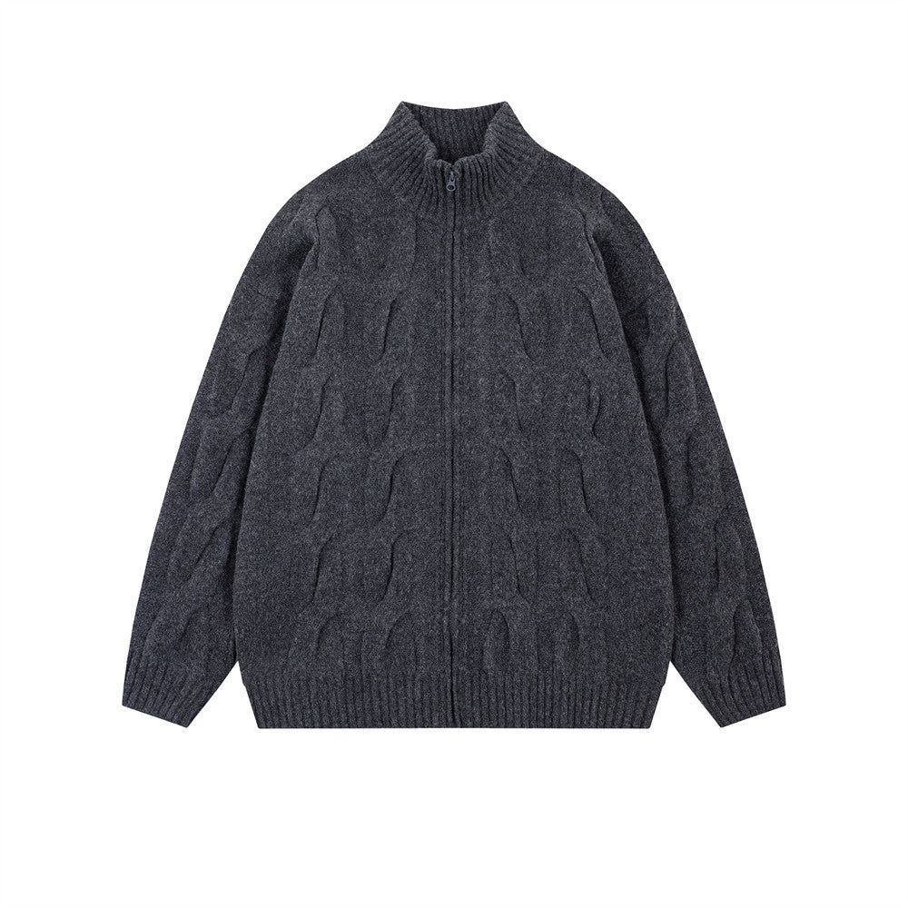 Simple Solid Color Twisted Collar Cardigan Sweater