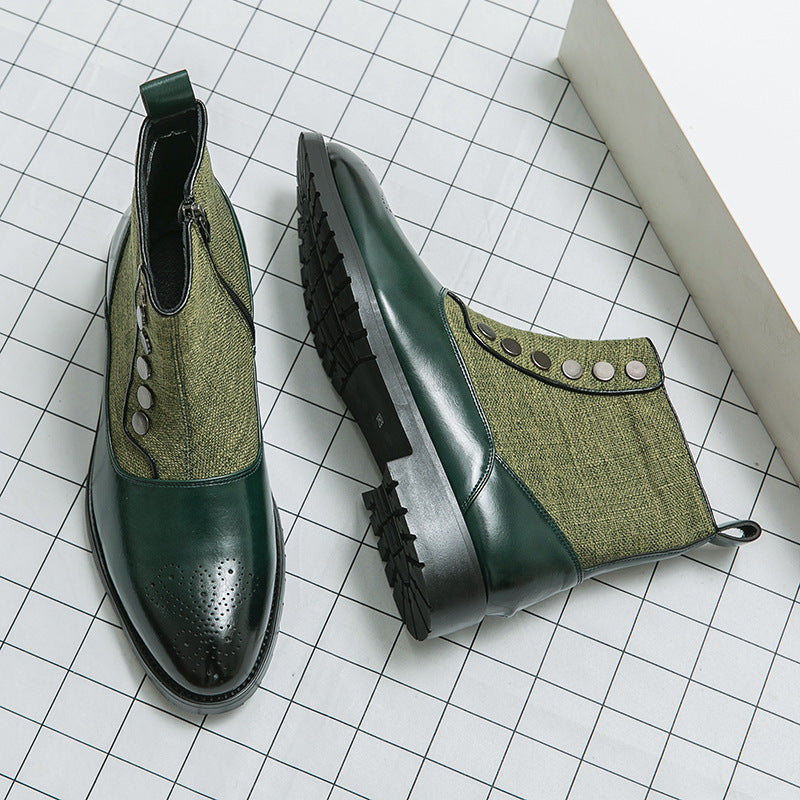 Stitching High Top Wild British Martin Casual Men's Leather Shoes