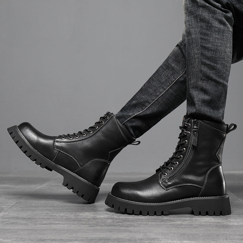 Worker Boot High Top British Style Thick Bottom Fleece-lined boots
