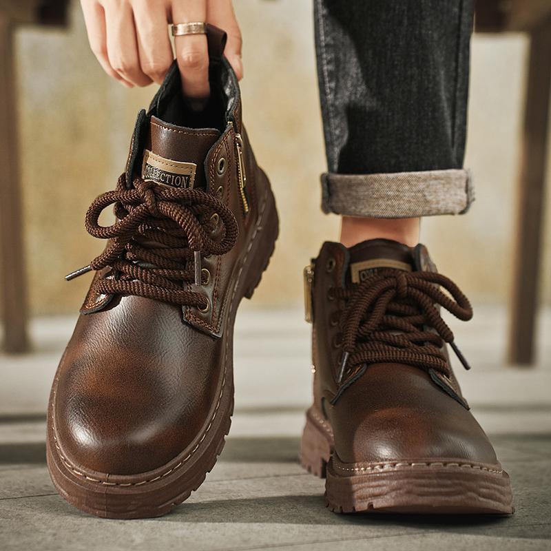 Autumn Leisure Leather Waterproof Retro British Style Men's Plus Size Martin Boots