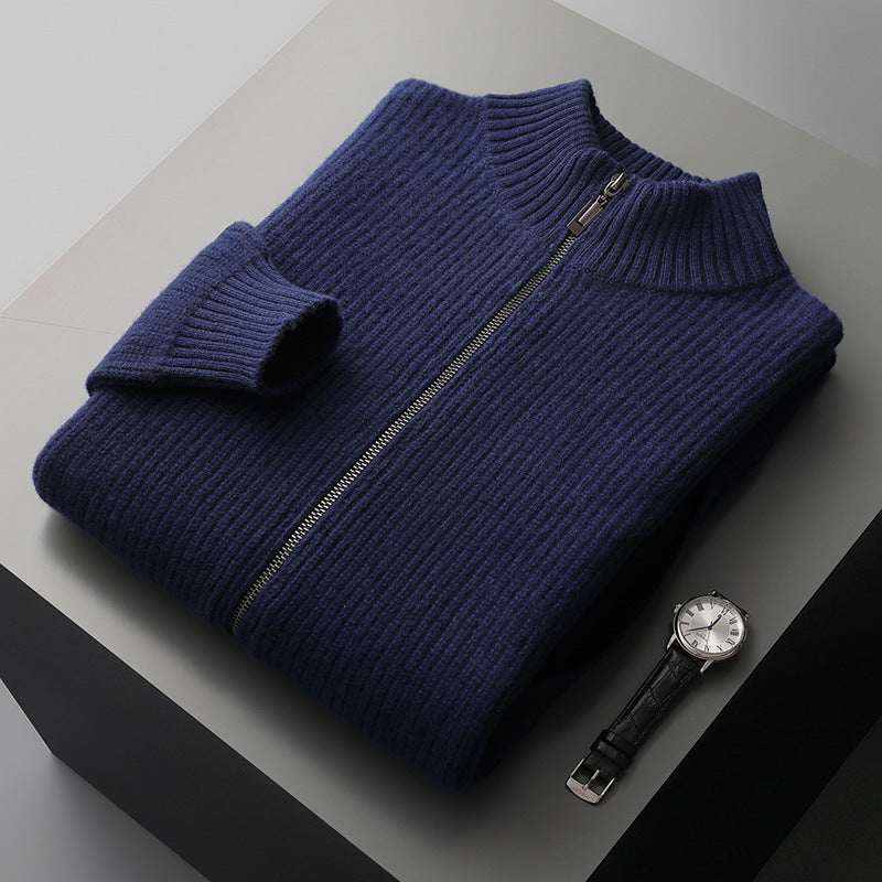 Thickened Autumn And Winter Wool Cardigan Men's Stand Collar Zipper Knitted Jacket With Pocket