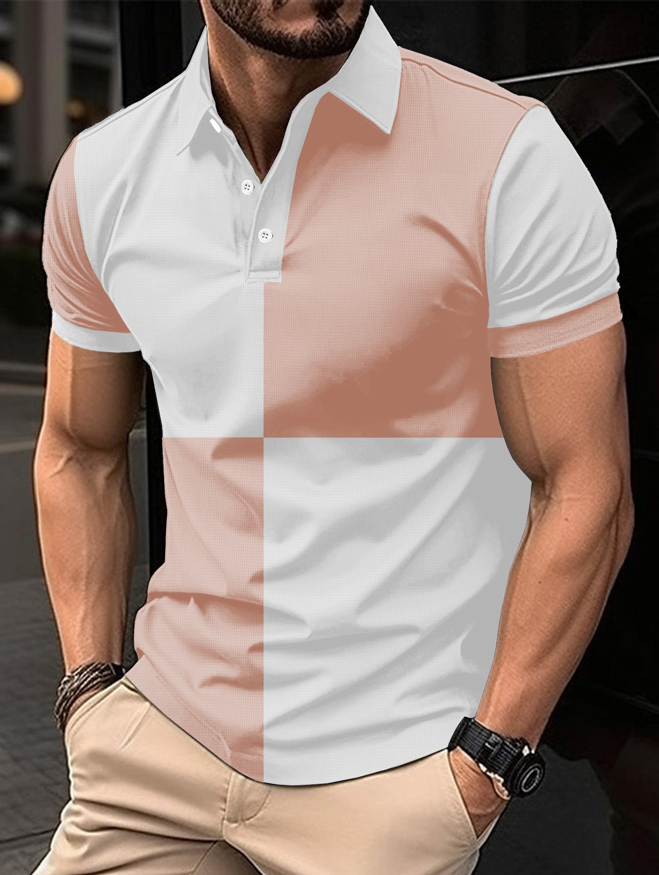 Sports Short Sleeve Color Stitching Turnover Neck Polo Shirt men