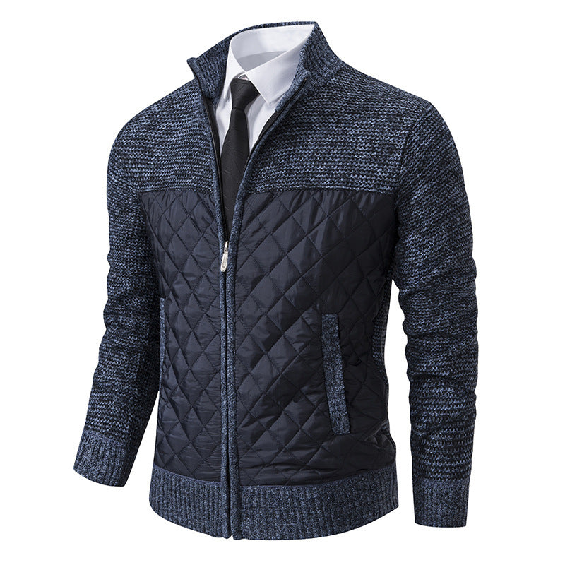 Men's Color Matching Zipped Stand Collar Sweater