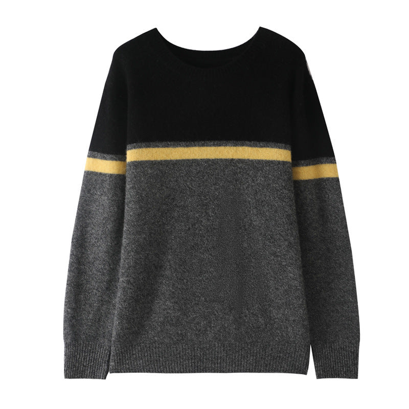 Striped Youth Pure Wool Men's Round Neck Loose sweater