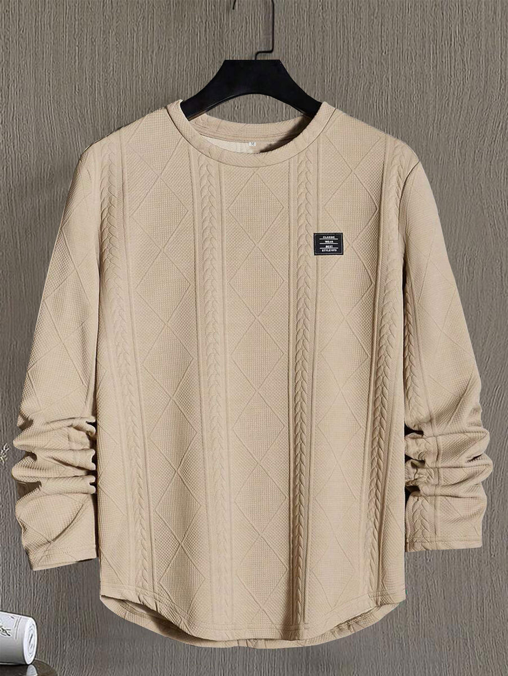 Men's Letter Chest Detail Casual Loose Round Neck Pullover Long Sleeve sweater