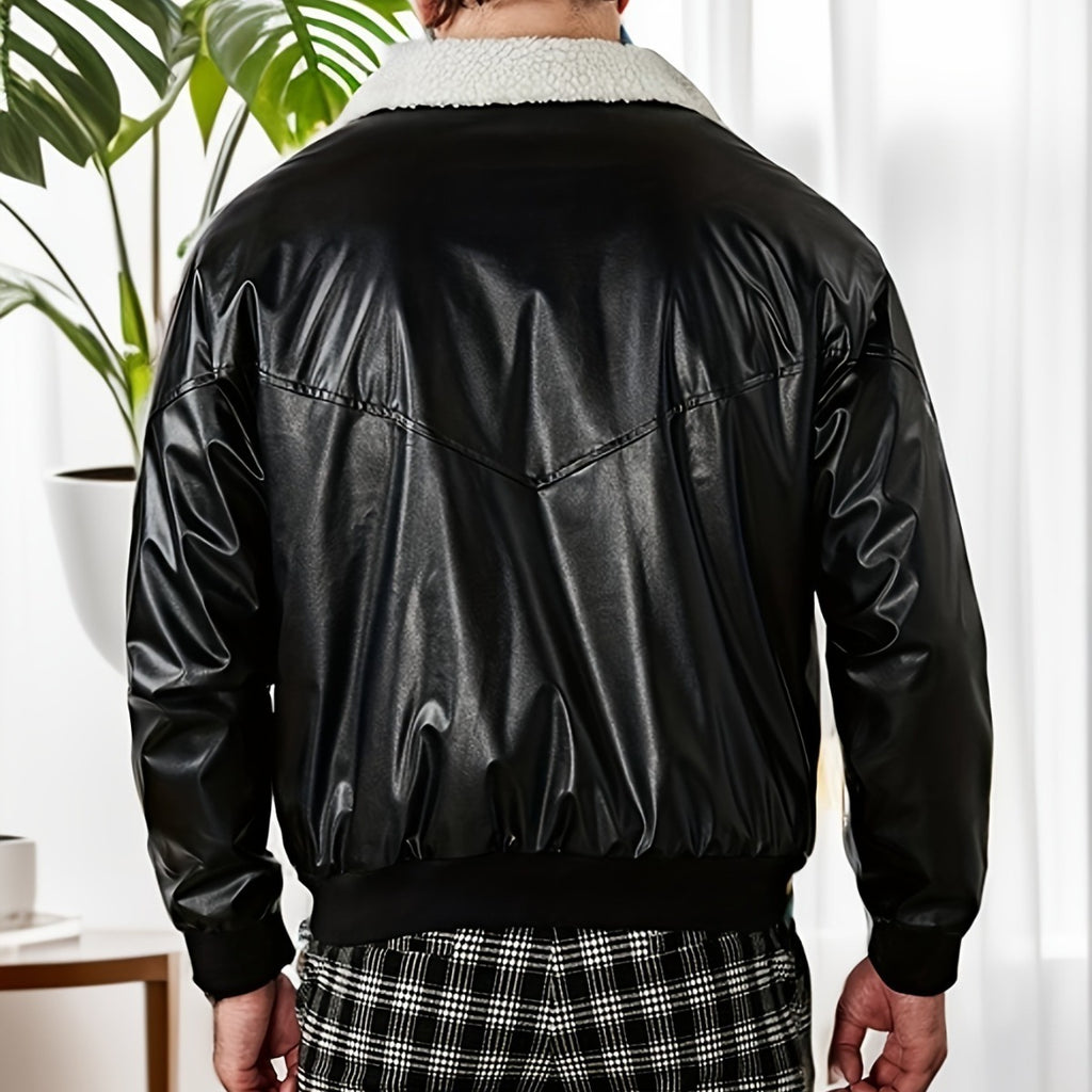 Men's Leather Fleece-lined Thickened Casual jacket