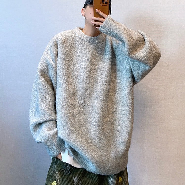 Plush Round Neck Knitted Thick Sweater Men