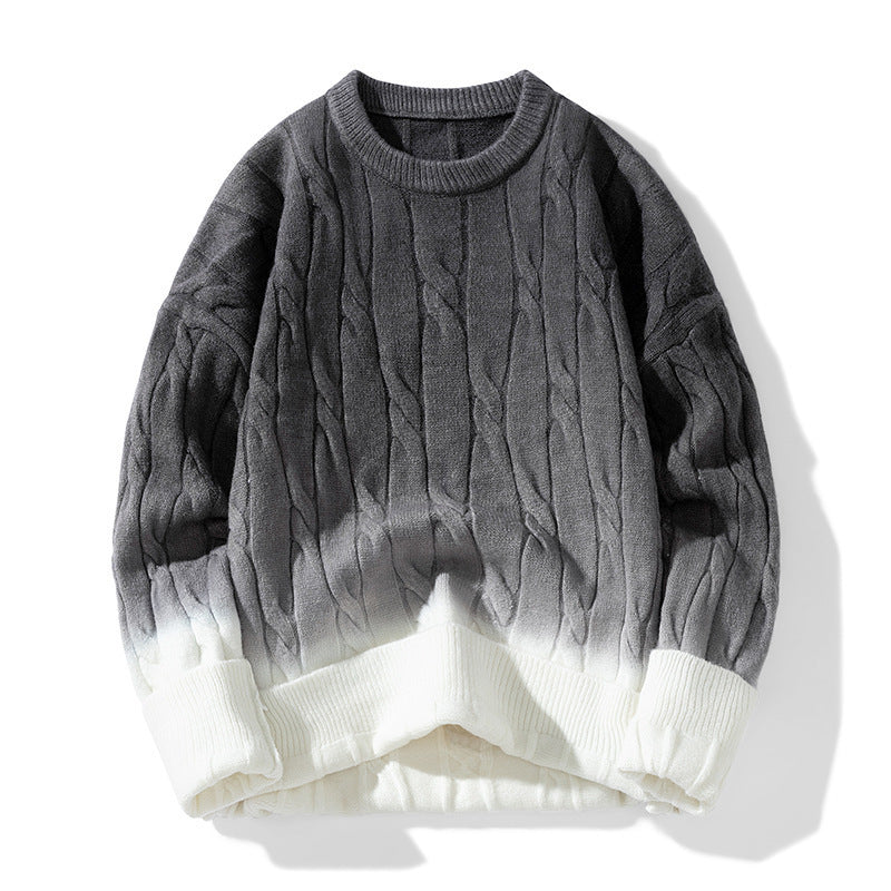 Idle Style Winter Gradient Contrast Round Neck Thickened Men's Sweater