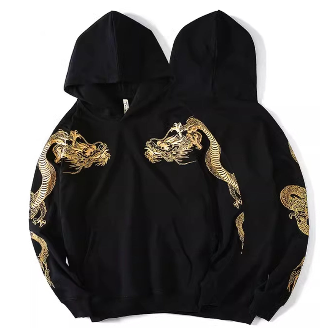 Men's Pure Cotton Golden Dragon Embroidery Loose Hooded Coat