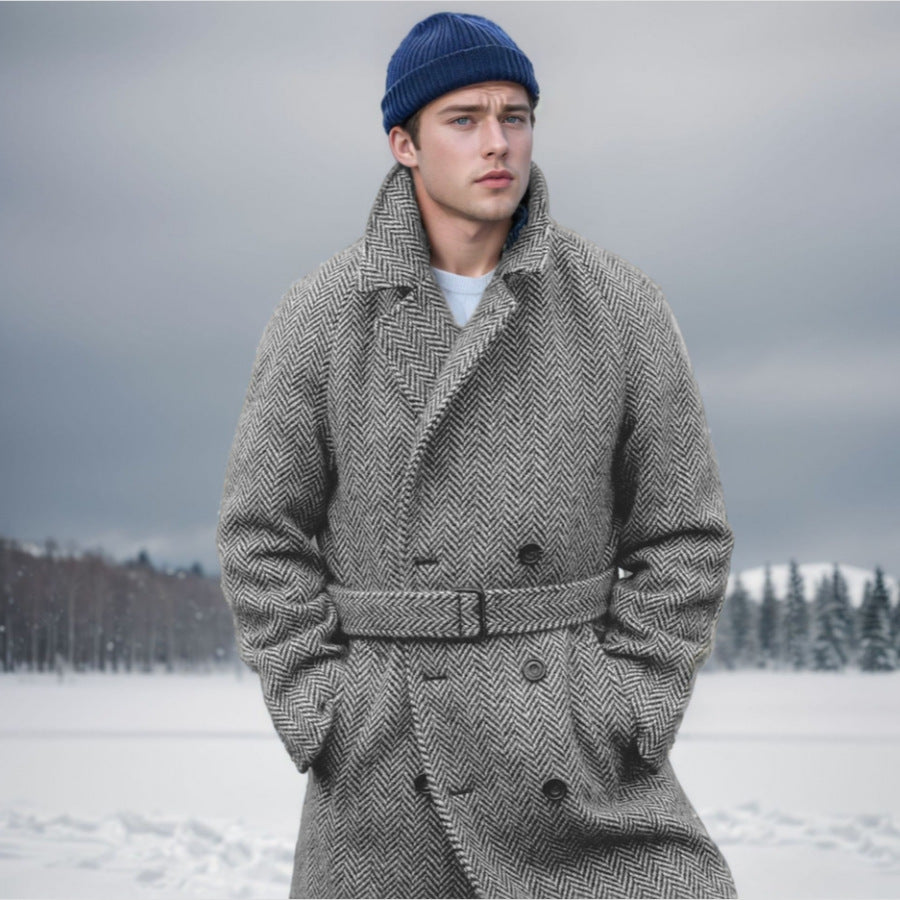 Woolen Plaid Double Breasted Cotton Padded Thickened Coat