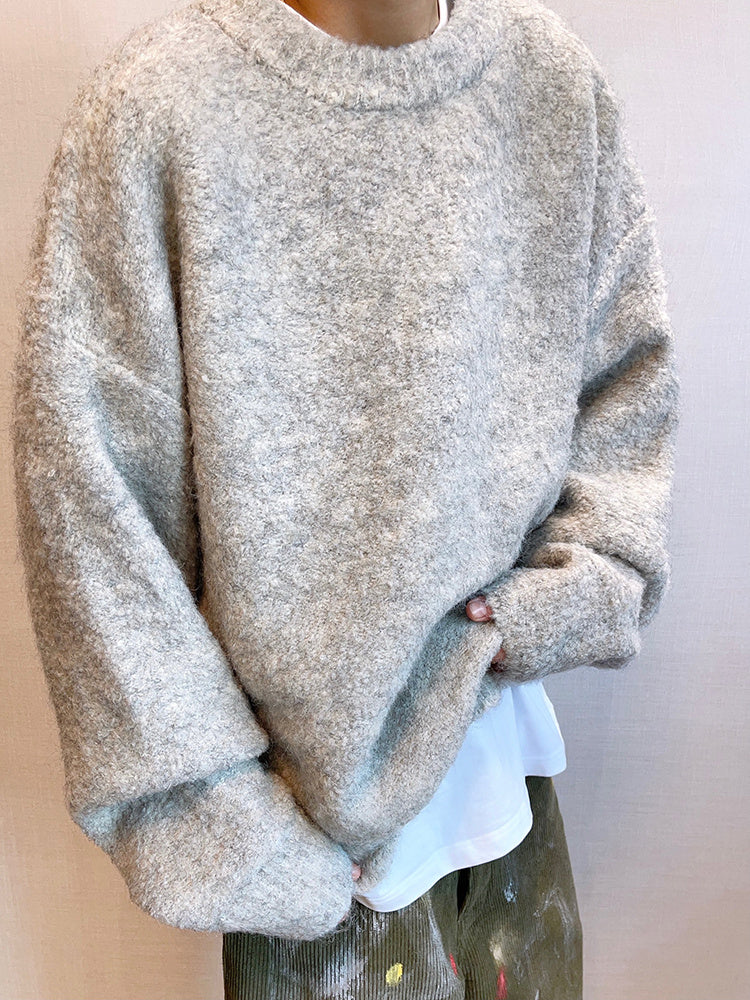 Plush Round Neck Knitted Thick Sweater Men