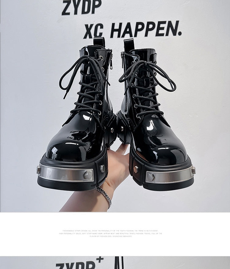 Men's Chunky Heel Platform Round Head Lace-up Martin Boots