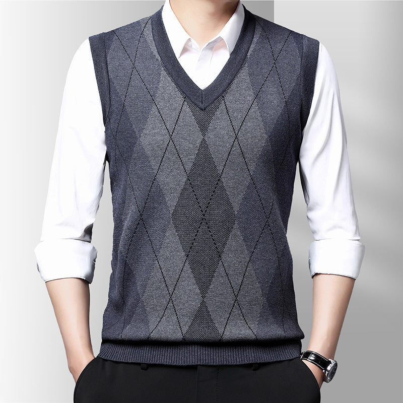 Men's Sleeveless Knitted Sweater Casual Plaid Vest