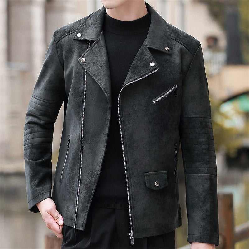 Velvet Padded Leather Coat Men's