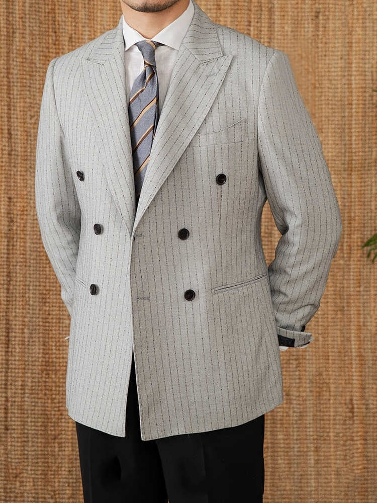 Lightweight Striped Double Breasted Suit Business Casual Suit Coat