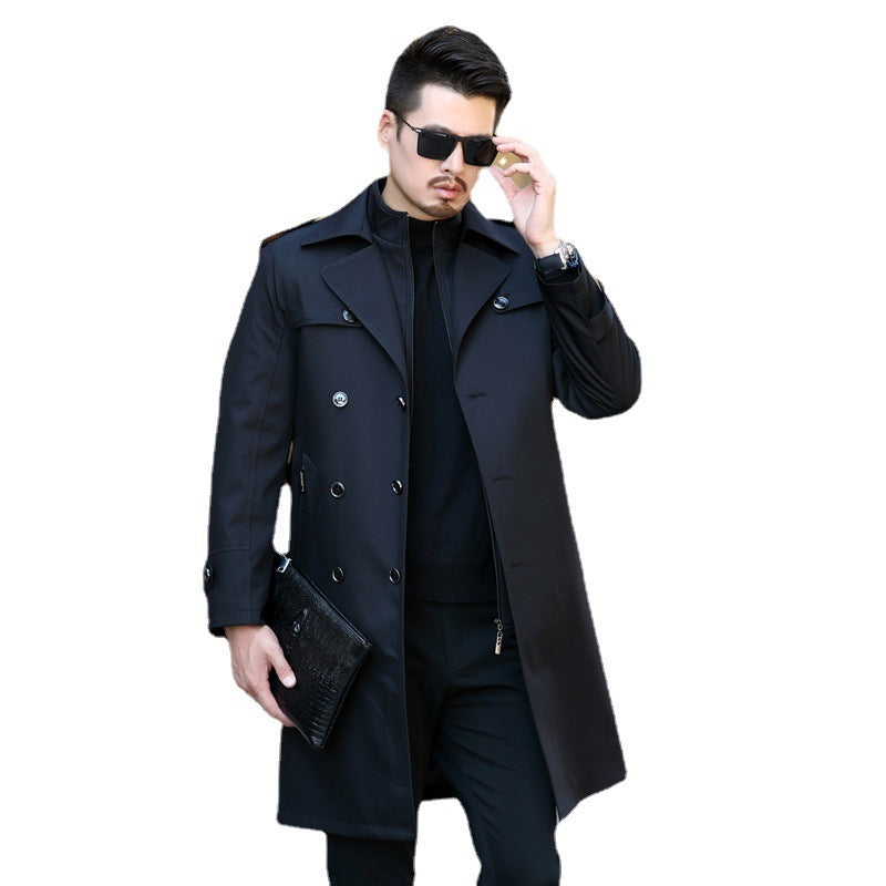 Men's Long Detachable Wool Liner Double Breasted Windbreaker coat