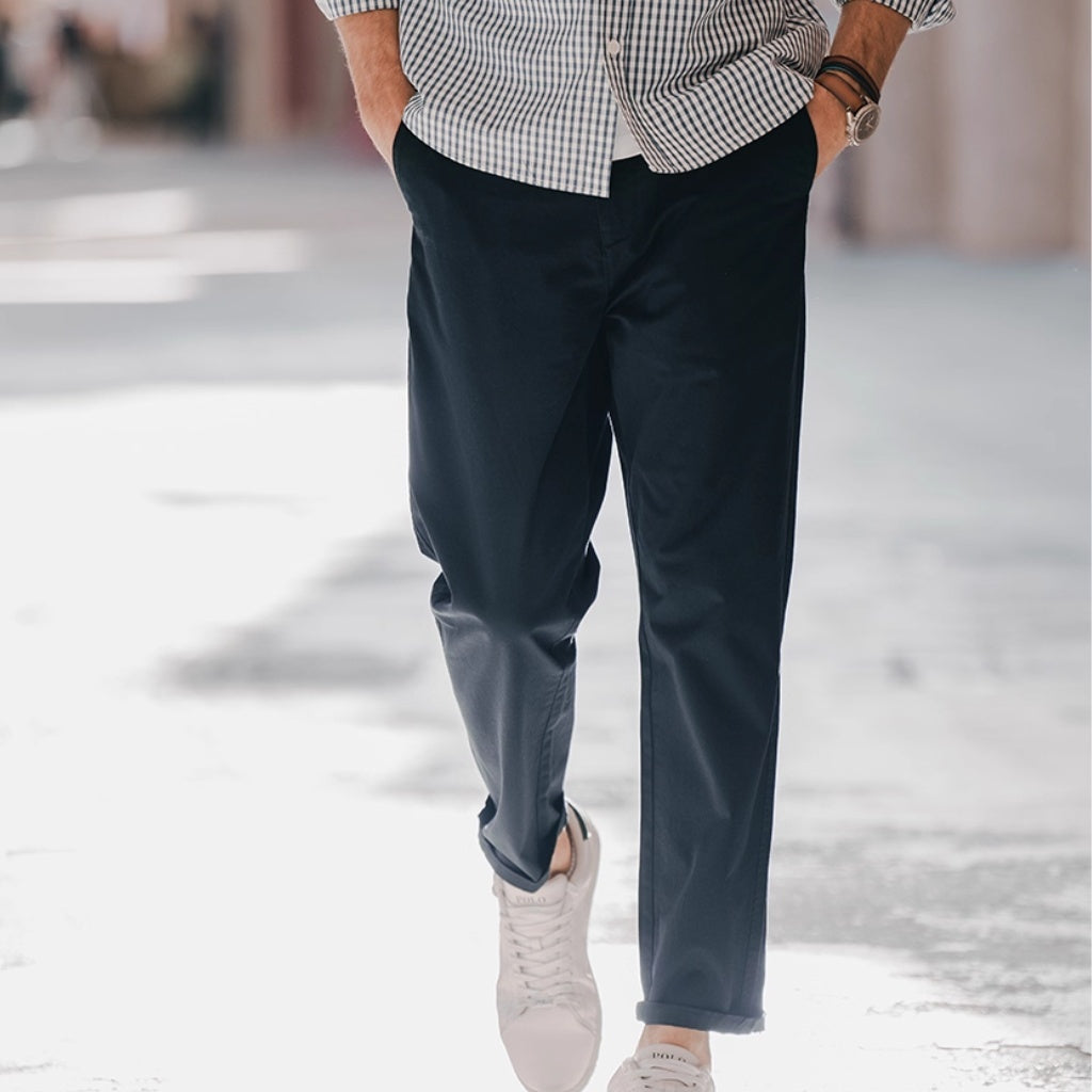 Men's Business Solid Color Stretch Cotton Cropped Pants