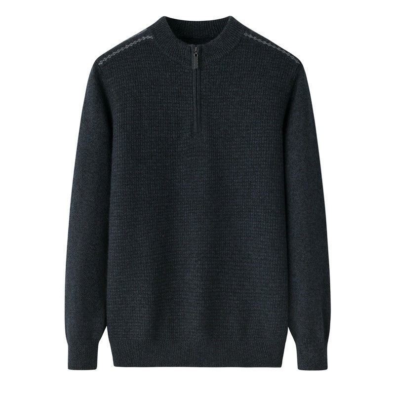 Men's Zipped Round Neck Woolen Sweater