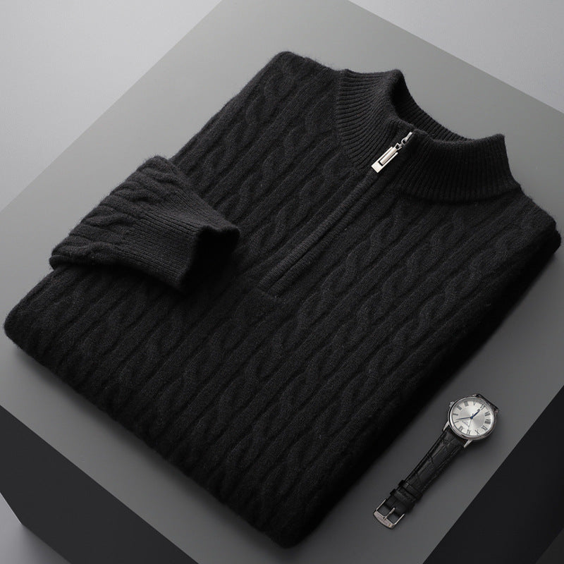 Pure Wool Men's Half-high Collar Pullover Sweater