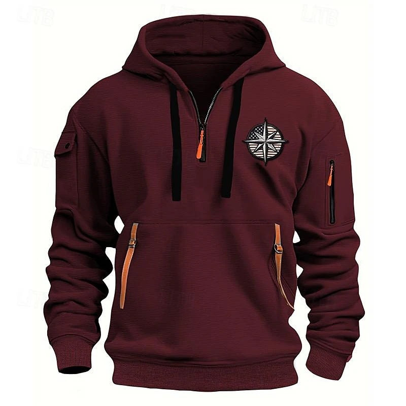 Men's Casual Sports Multi-zipper Embroidery Badge hoodie