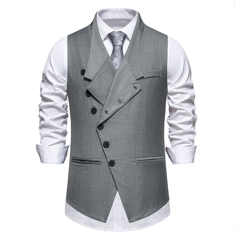 Solid Color European Size Oblique Placket Single-breasted Men's Suit Vest