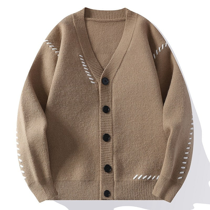 Heavy Men's Knitted Cardigan Coat Autumn And Winter V-neck Cotton sweater