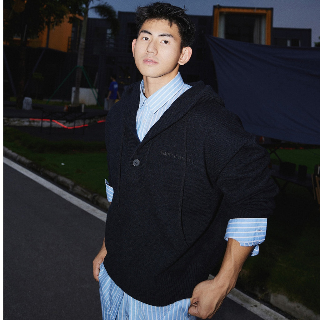 American Simple Embroidery Knitting Hooded Sweater